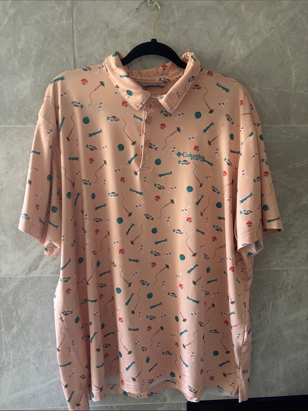 Columbia Peach Fishing and Martinis Printed Men’s Polo